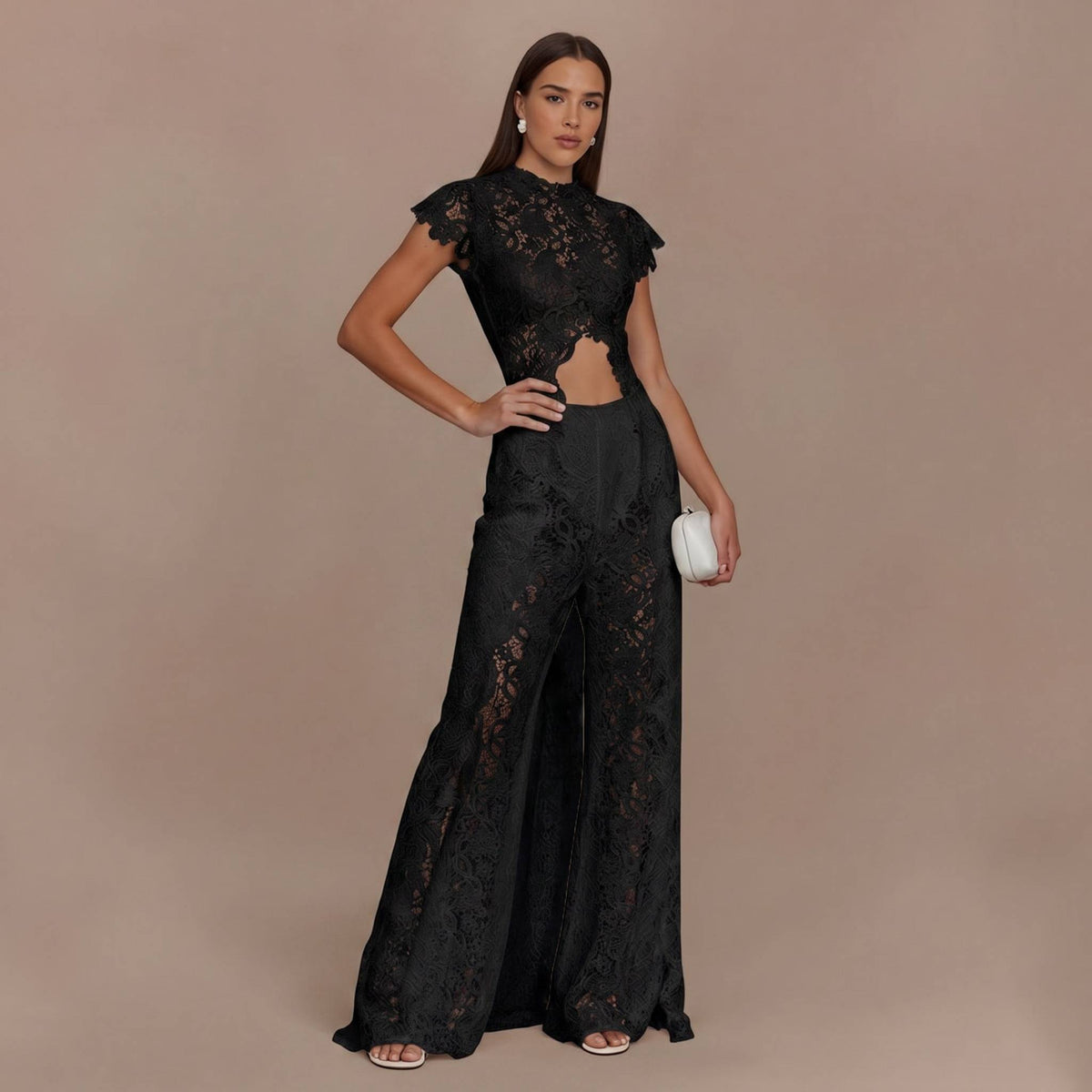 Lace Long-sleeved Top And Wide-leg Pants Set(Headscarf Not Included)