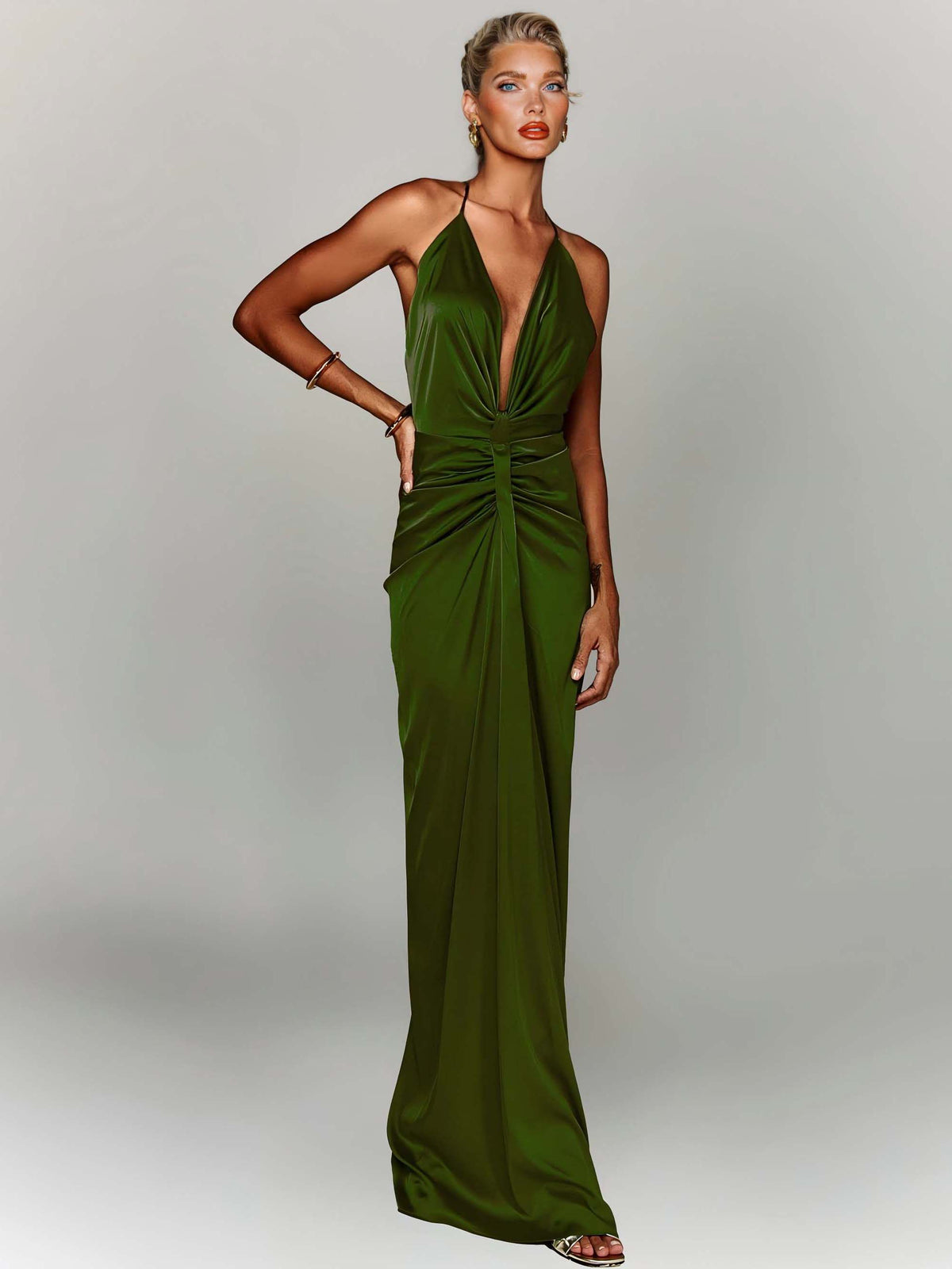 Elegant Grecian-Style Halter Deep V Maxi Dress