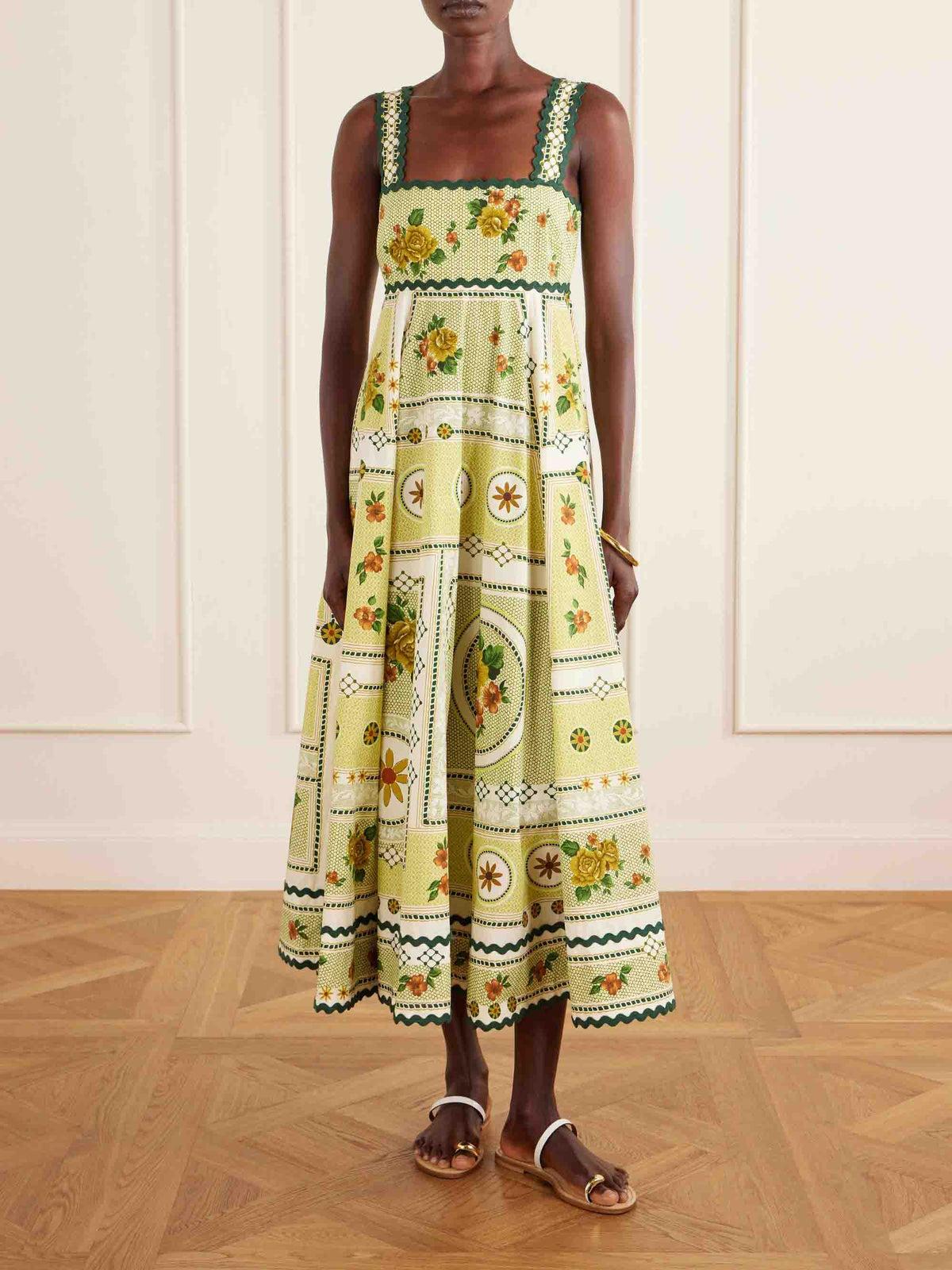 Exquisite Floral Print Scalloped Trim Midi Dress