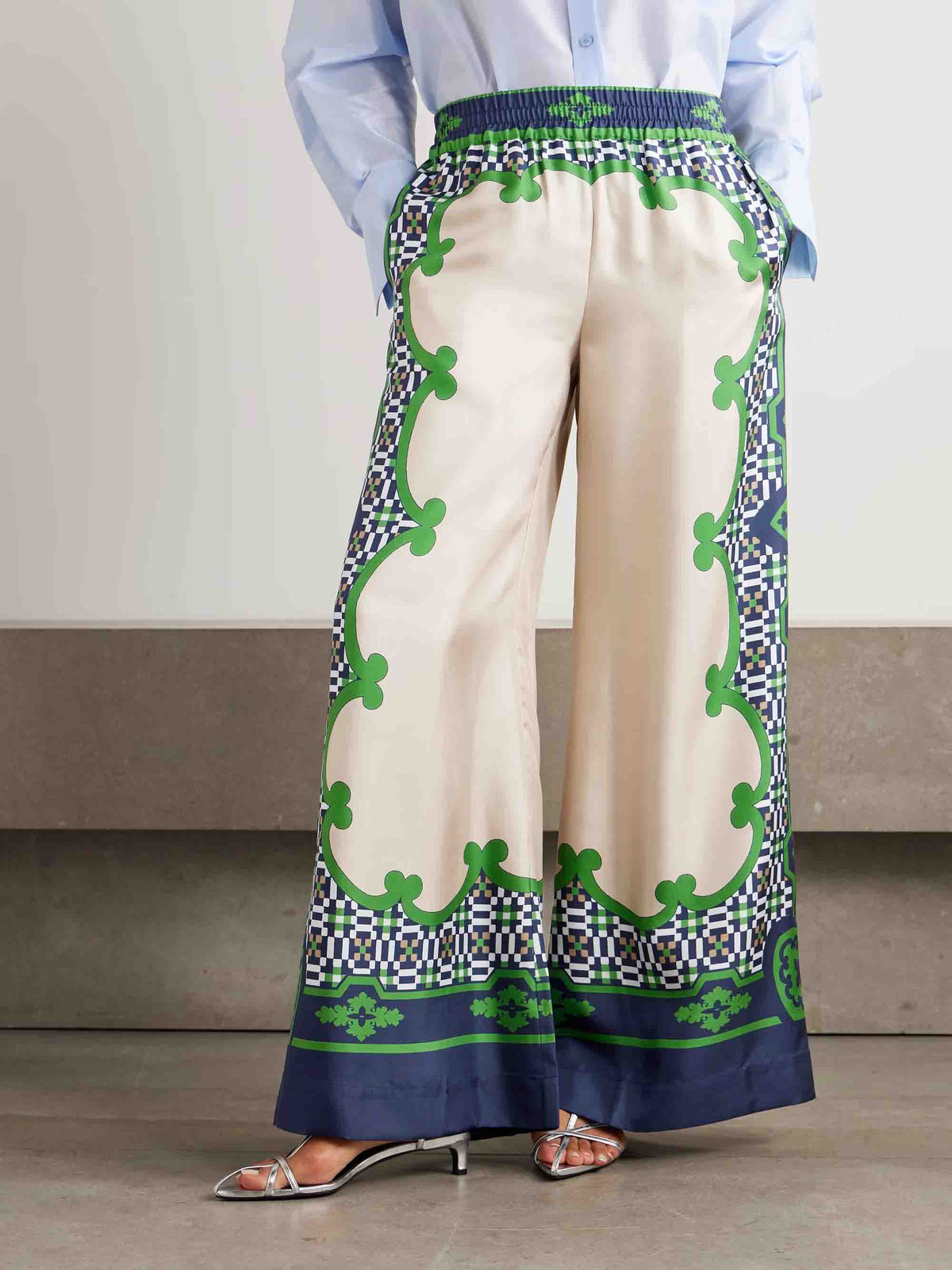 Unique Geometric Print Satin Two-piece Set