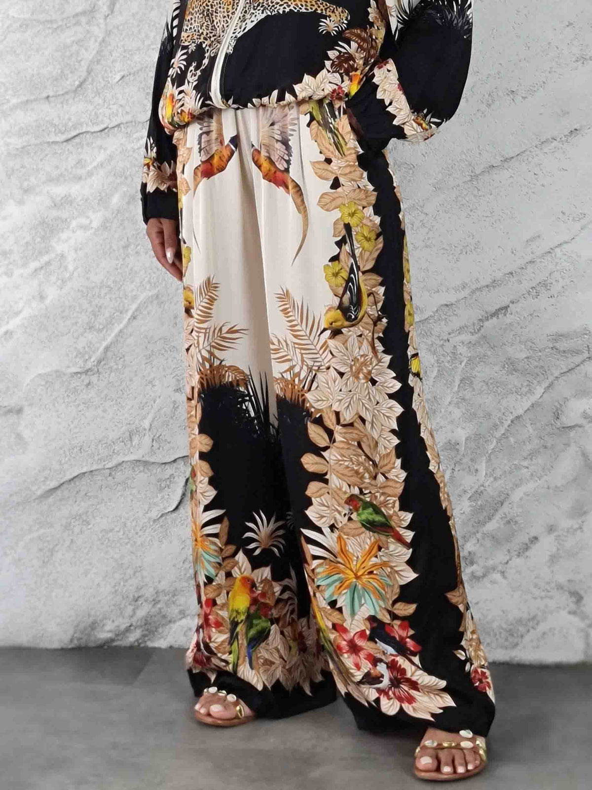 Exotic Jungle Print Wide Leg Pants
