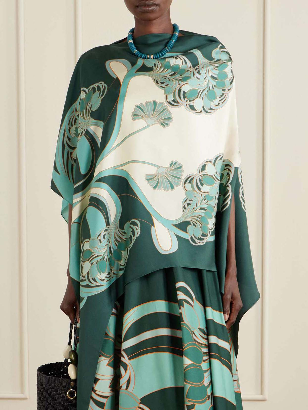Unique Floral Print Satin Irregular Top Two-piece Set