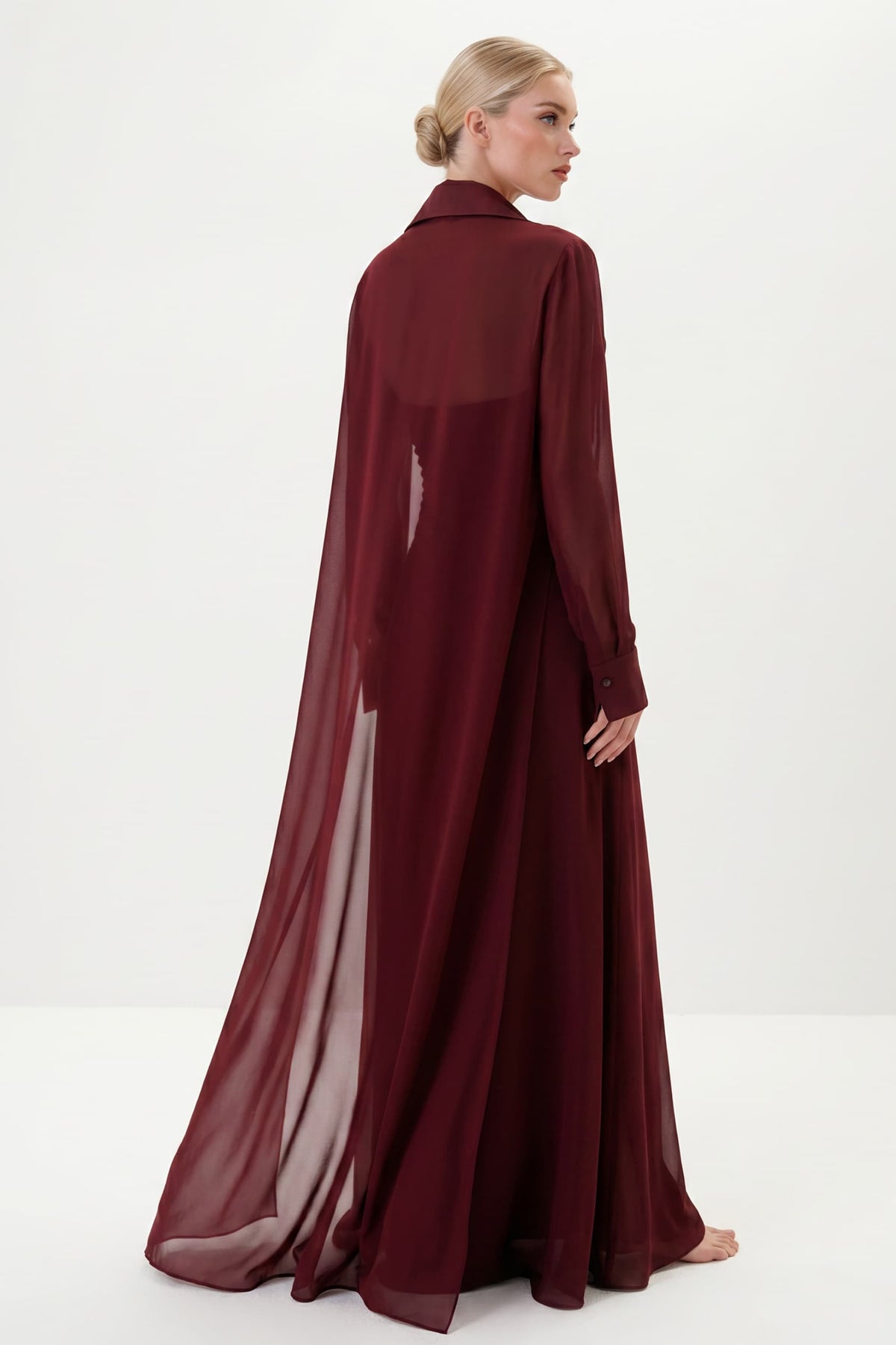 Elegant Satin Maxi Dress & Long Sheer Chiffon Cover-Up Two-Piece Set