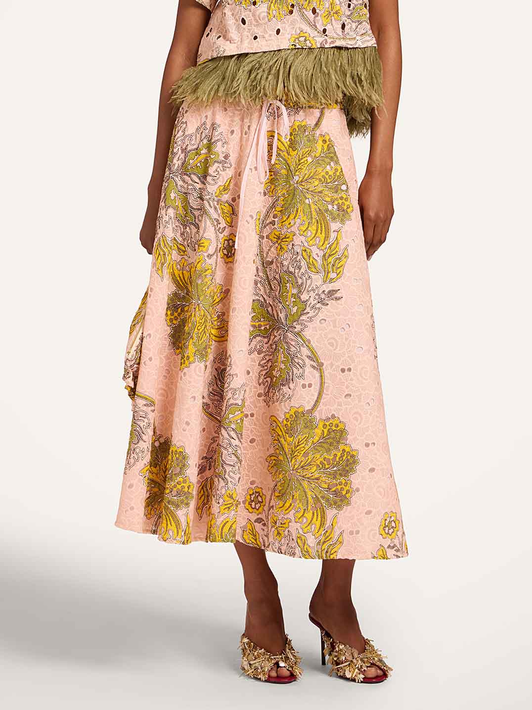 Elegant Two-piece Paisley Print Feather Trim