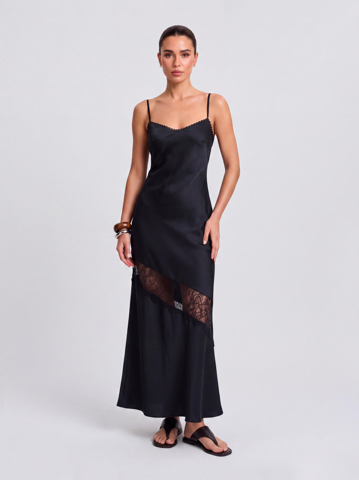 Satin Cutout See-Through Slip Dress