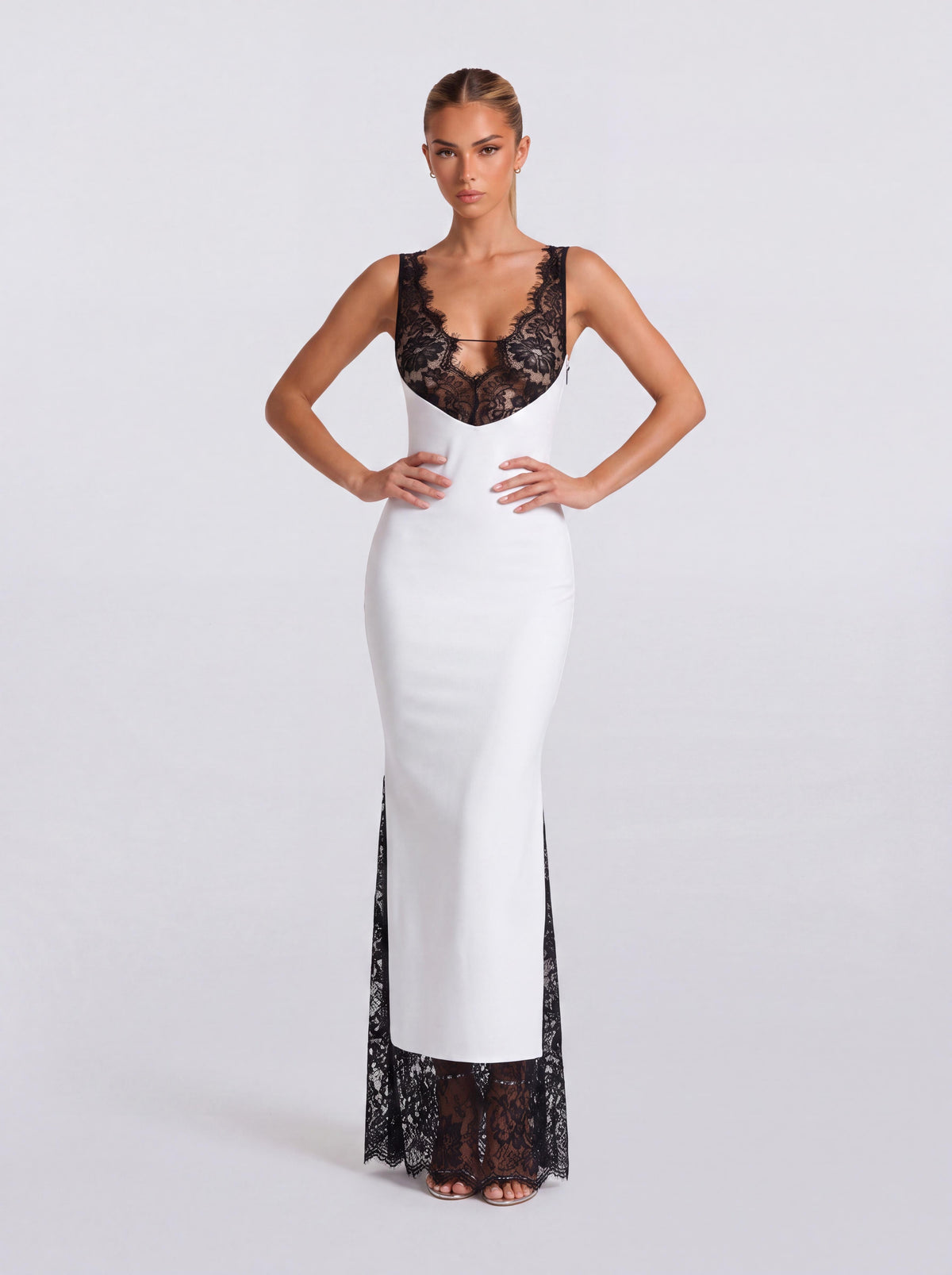 Lace V-Neck Split Fishtail Long Dress