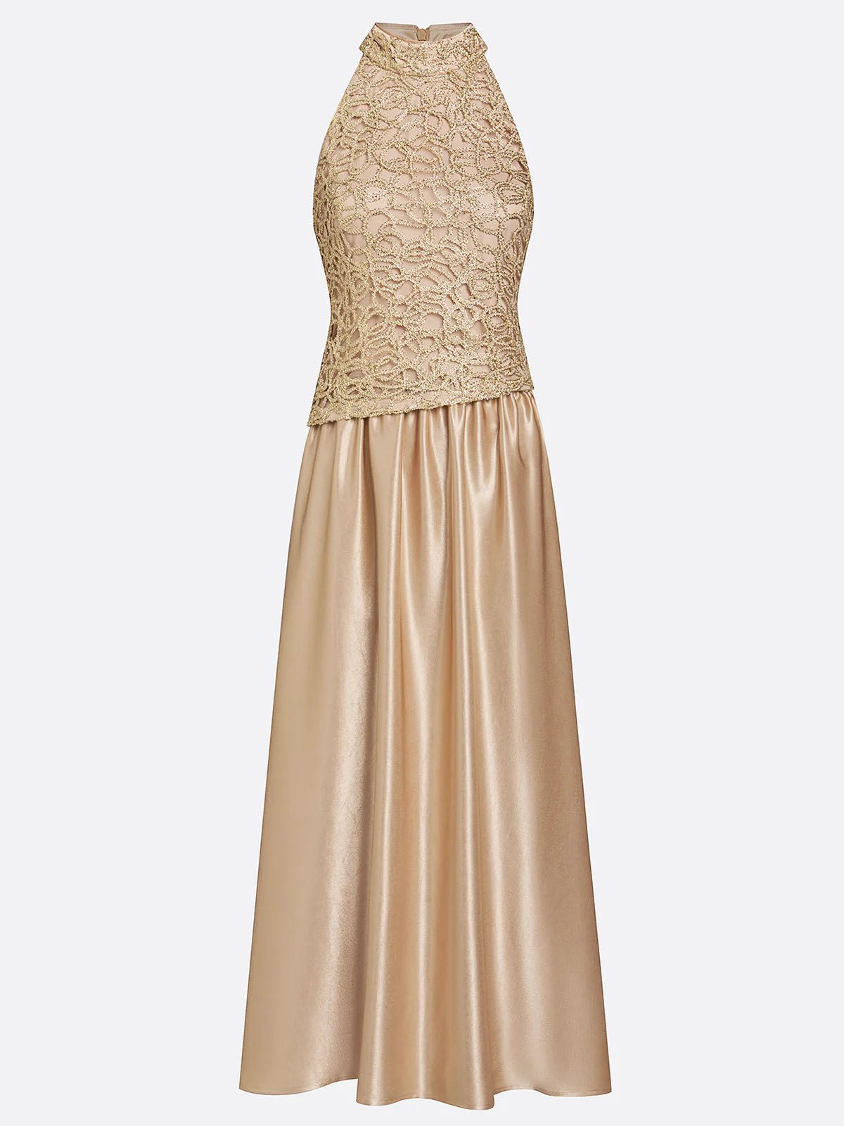 Elegant Backless Lace Satin Maxi Dress