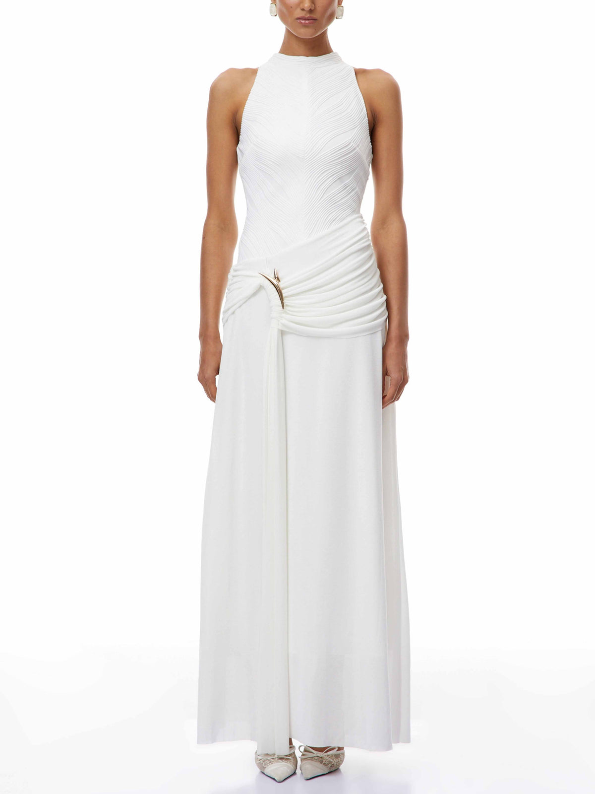 Elegant Ruched Halter Maxi Dress