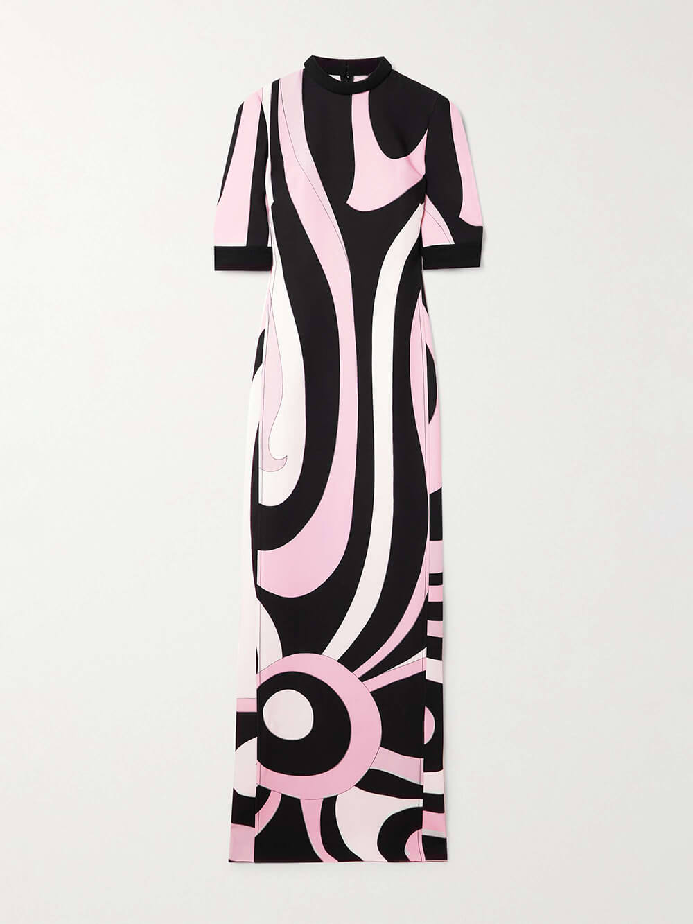 Retro-Inspired Unique Printed Satin Crinkle Maxi Dress