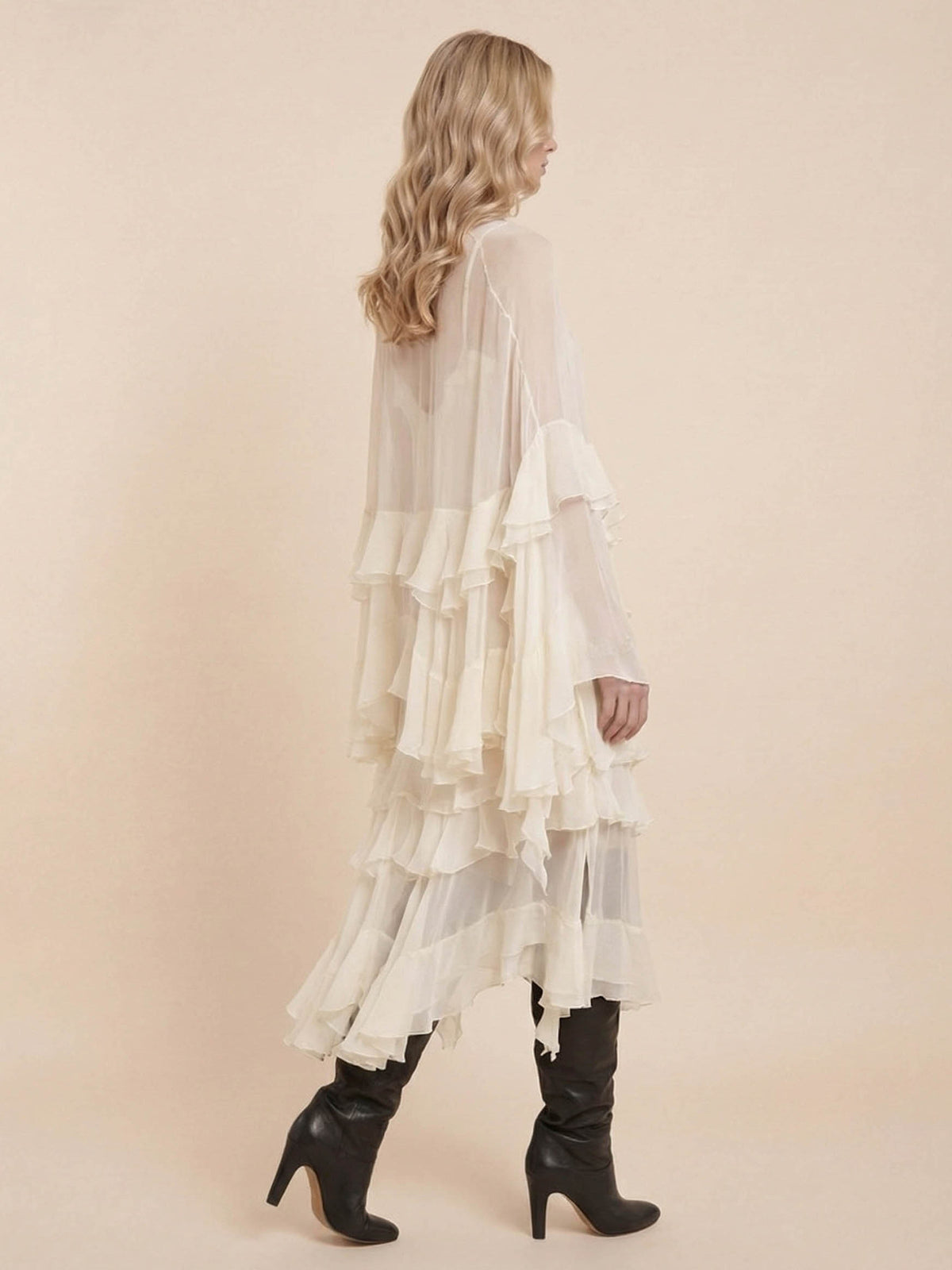 Elegant Tulle Ruffled Flowy Beach Maxi Dress
