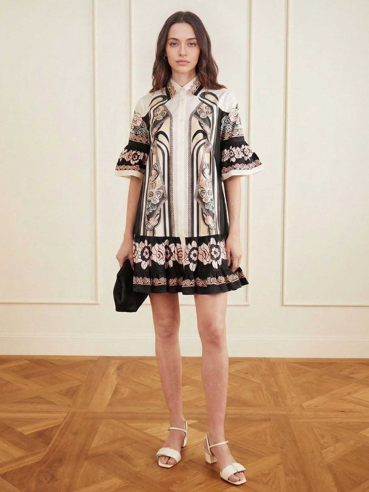 Elegant Satin Abstract Print Mini Dress