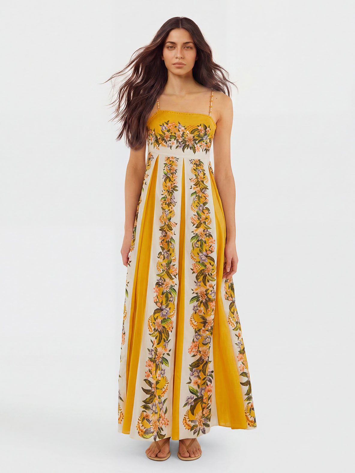 Bohemian Tropical Floral Beaded Strap Maxi Dress