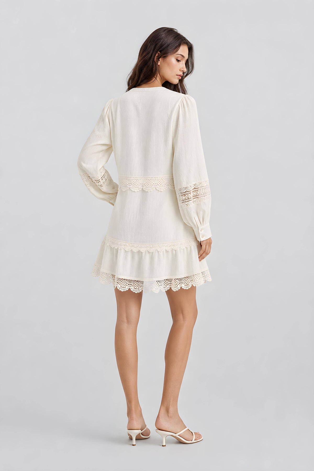 Bohemian Hollow Lace Skirt Long Sleeve V-Neck Casual Shirt Blouse