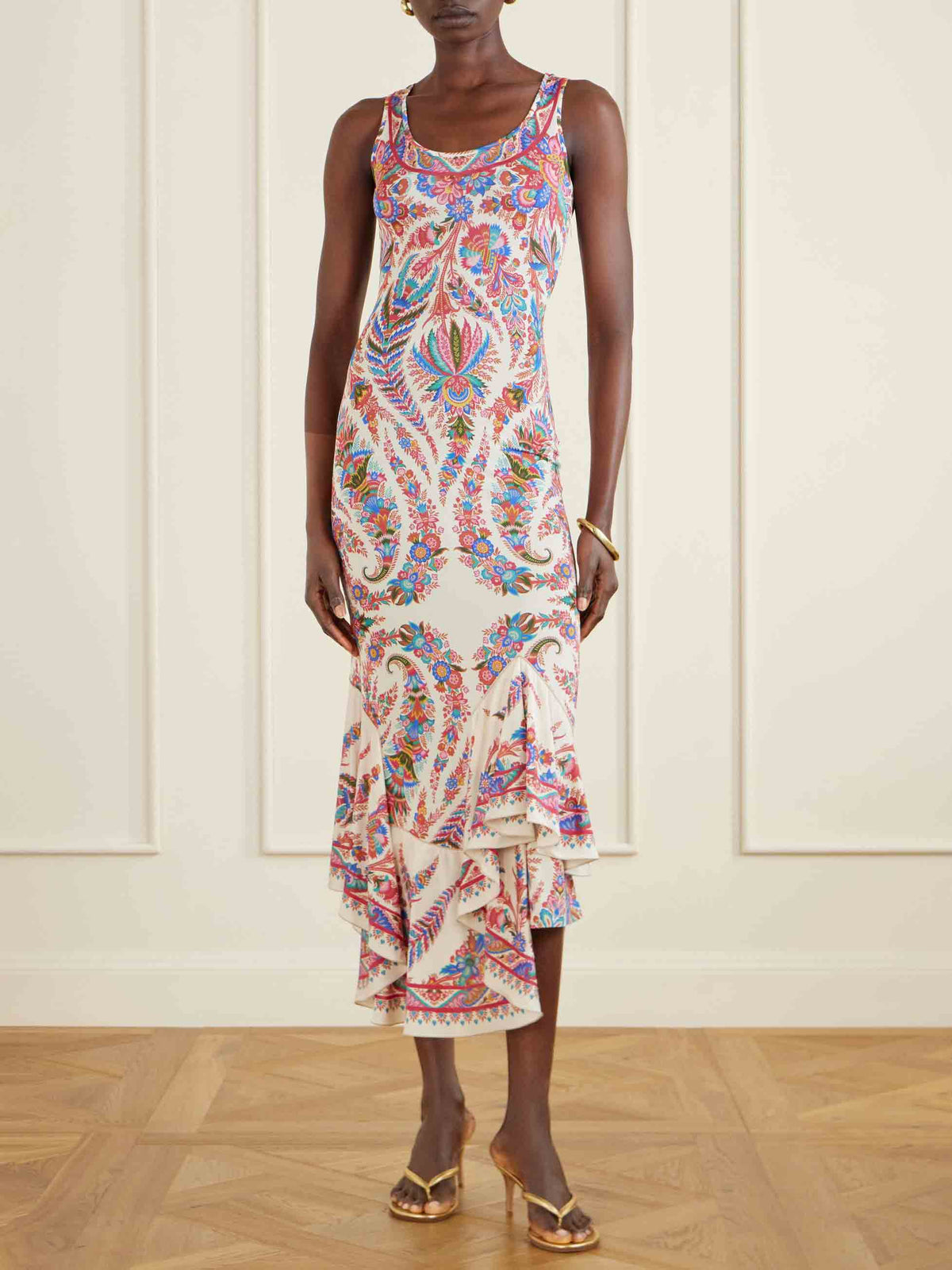 Elegant Paisley Print Cutout Back Midi Dress