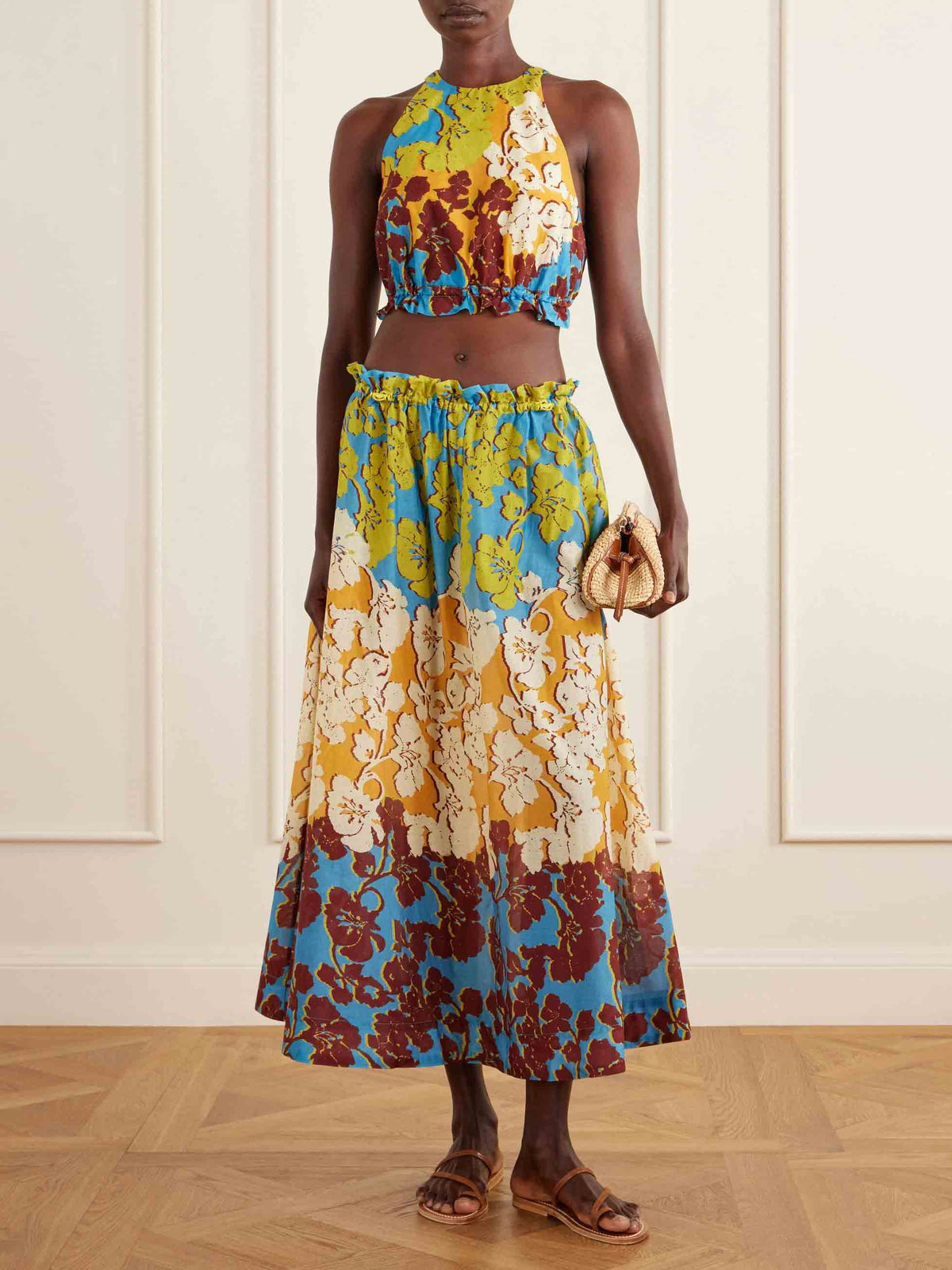 Bohemian Print Backless Top And Skirt Two-Piece Set