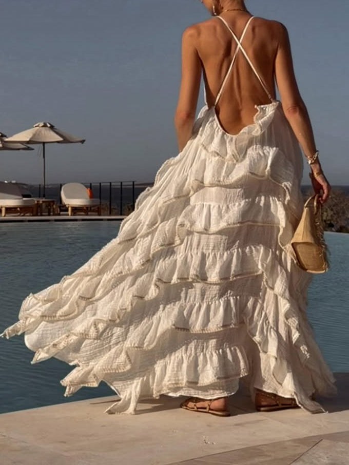 Layered ruffle bohemian beach maxi dress