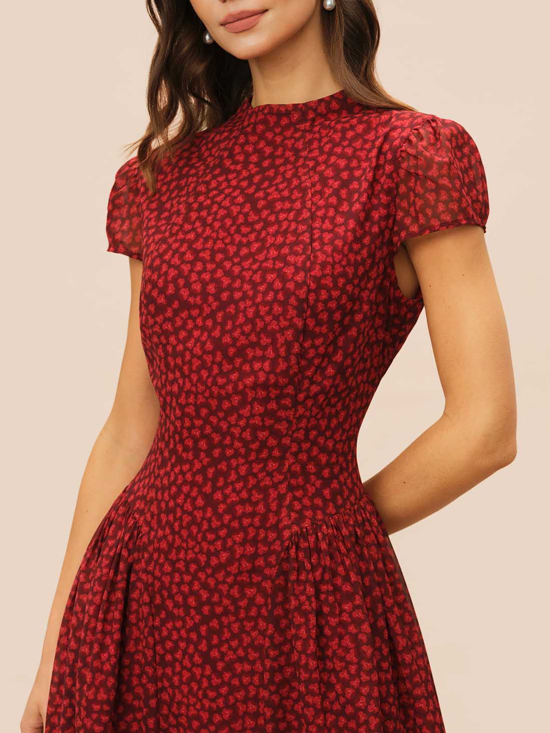 Retro Floral Pleated Flowy Midi Dress