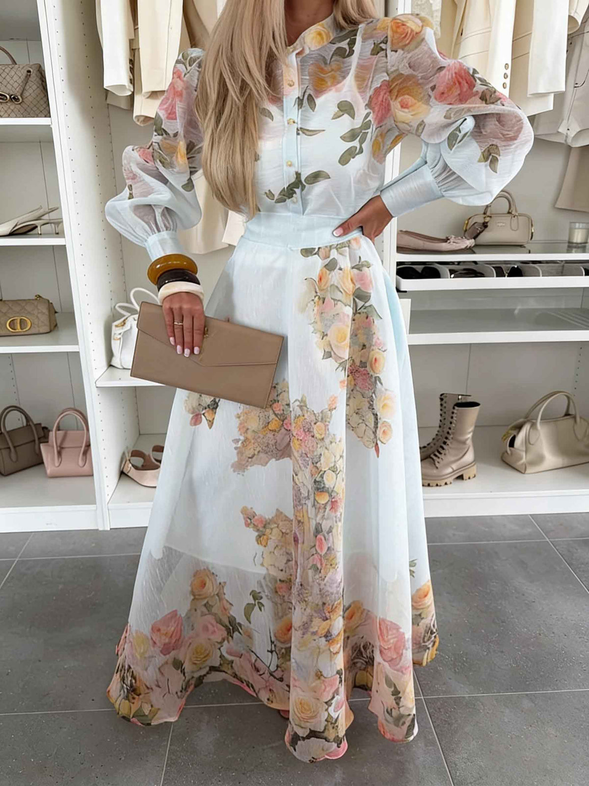 Elegant Floral Print High-Waist Maxi Skirt