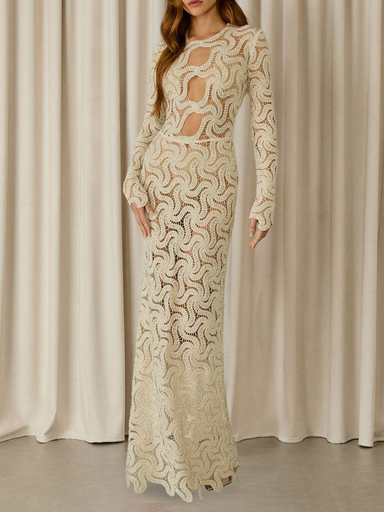 Elegant Wave Cutout Lace Maxi Dress