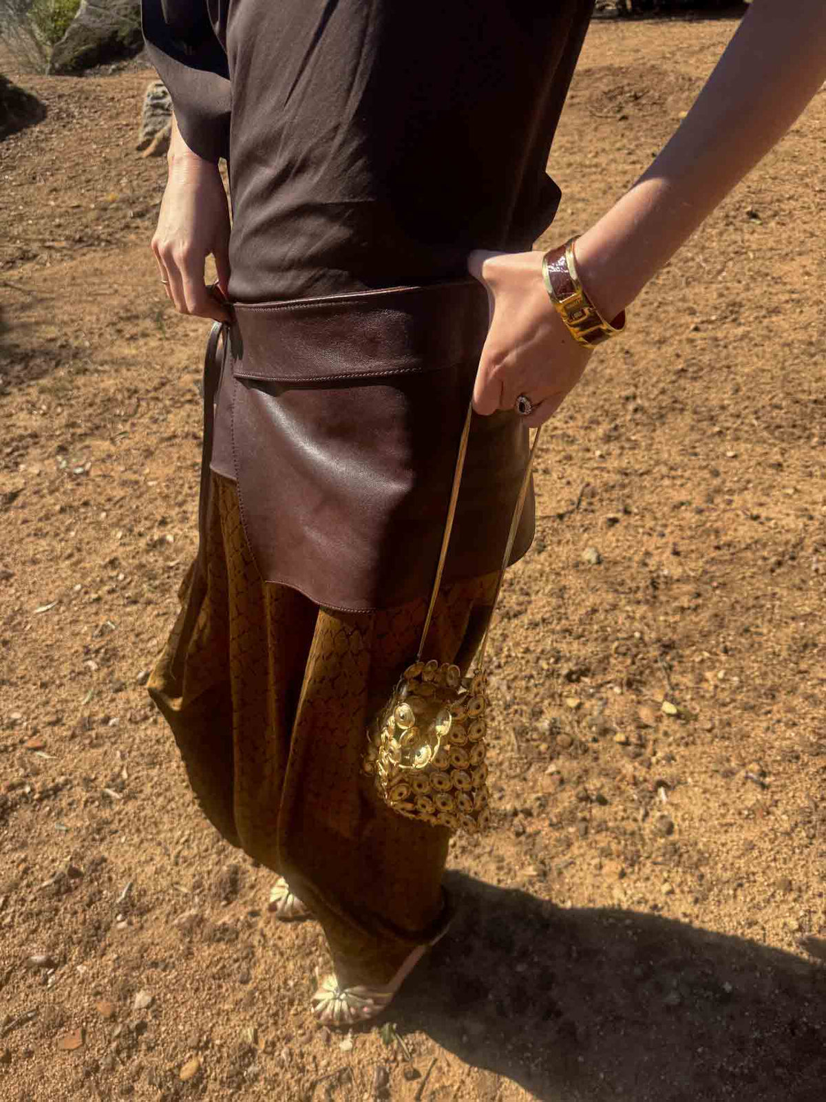 Elegant Asymmetrical Drape Top & Printed Wide-Leg Pants Two-Piece Set