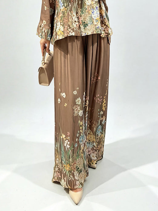Elegant Floral Print Satin Button Shirt