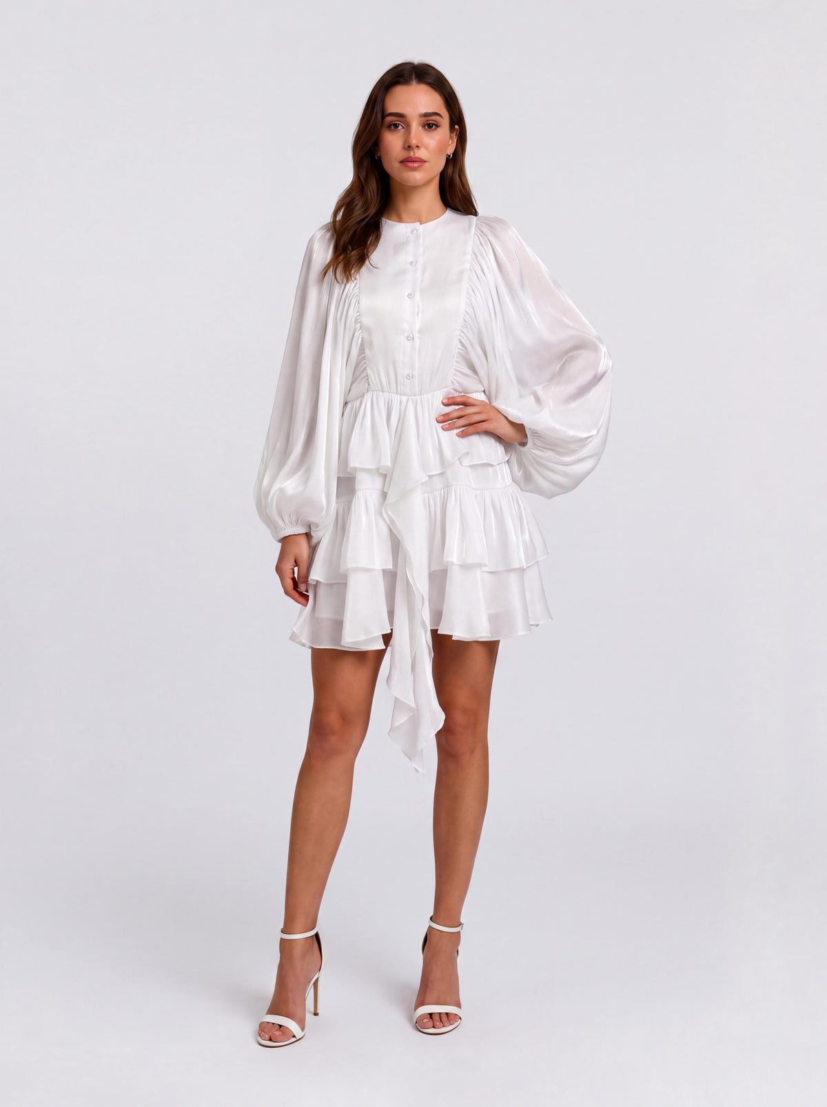 Layered Ruffled Puff Sleeve Short Dress