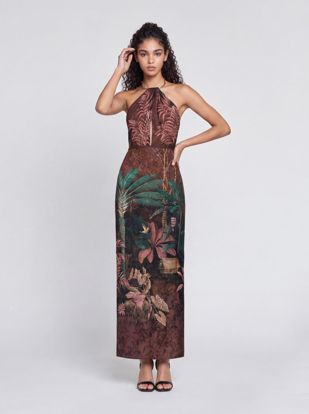 Slim-Fit Long Neck Rainforest Print Dress