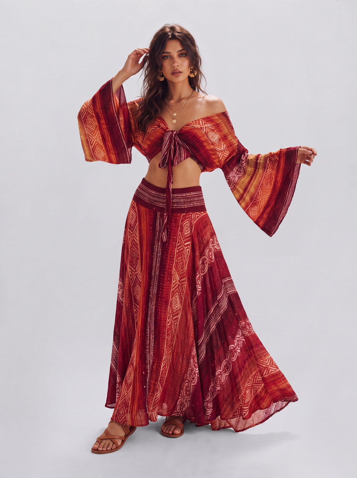 Bohemian Two-Piece Wide-Leg Pants With Collar Collar And Strap