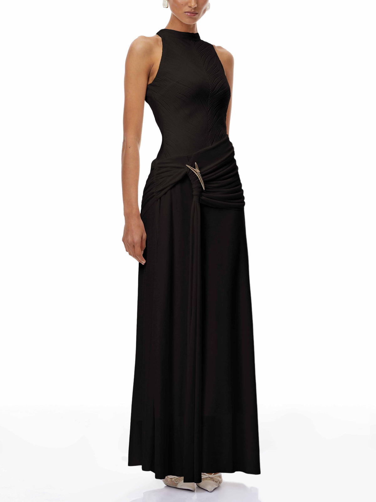 Elegant Ruched Halter Maxi Dress