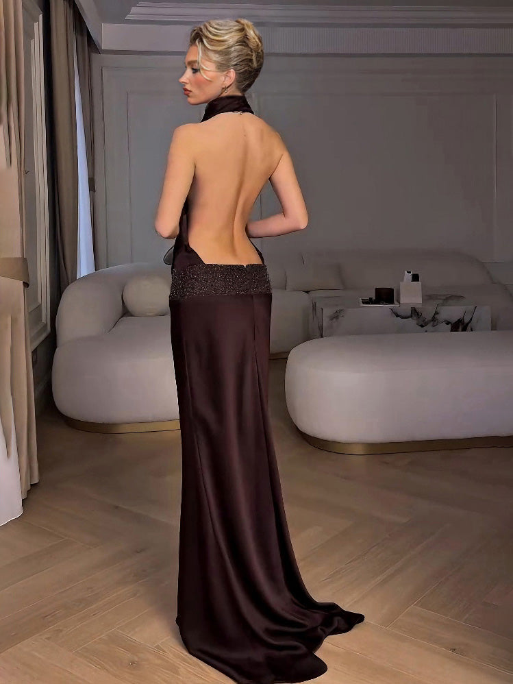 Elegant Halter Neck Sequined Maxi Dress