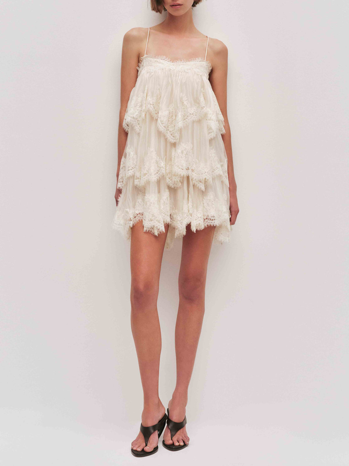 Elegant Layered Lace-Trim Spaghetti Strap Mini Dress