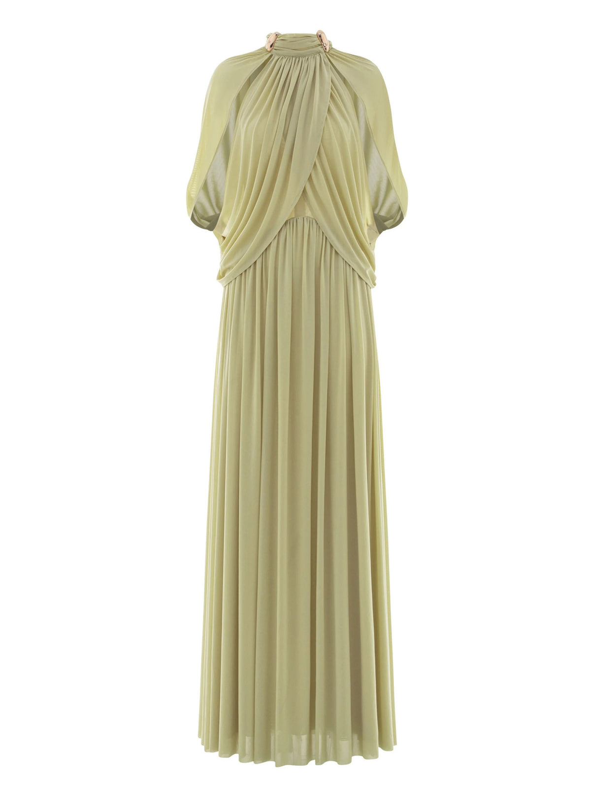 High Neck Pleated Cape Formal Maxi Dress