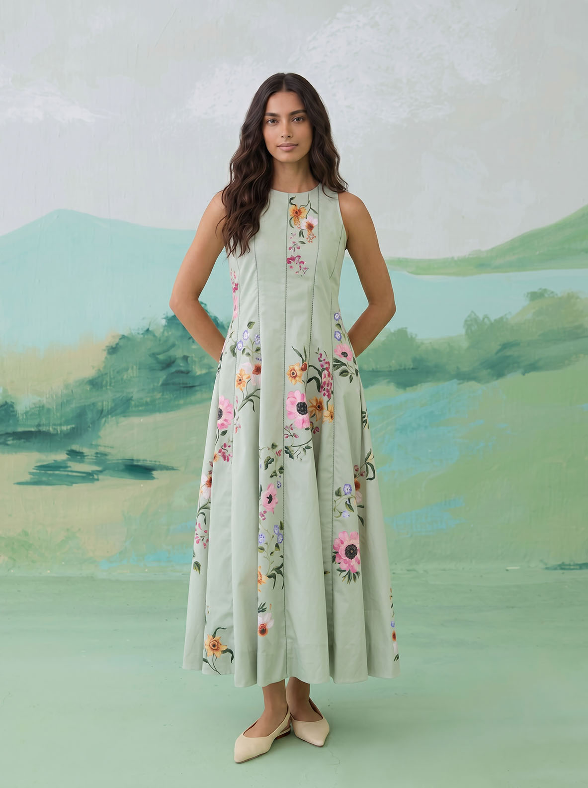Elegant Floral Embroidered Sleeveless Maxi Dress