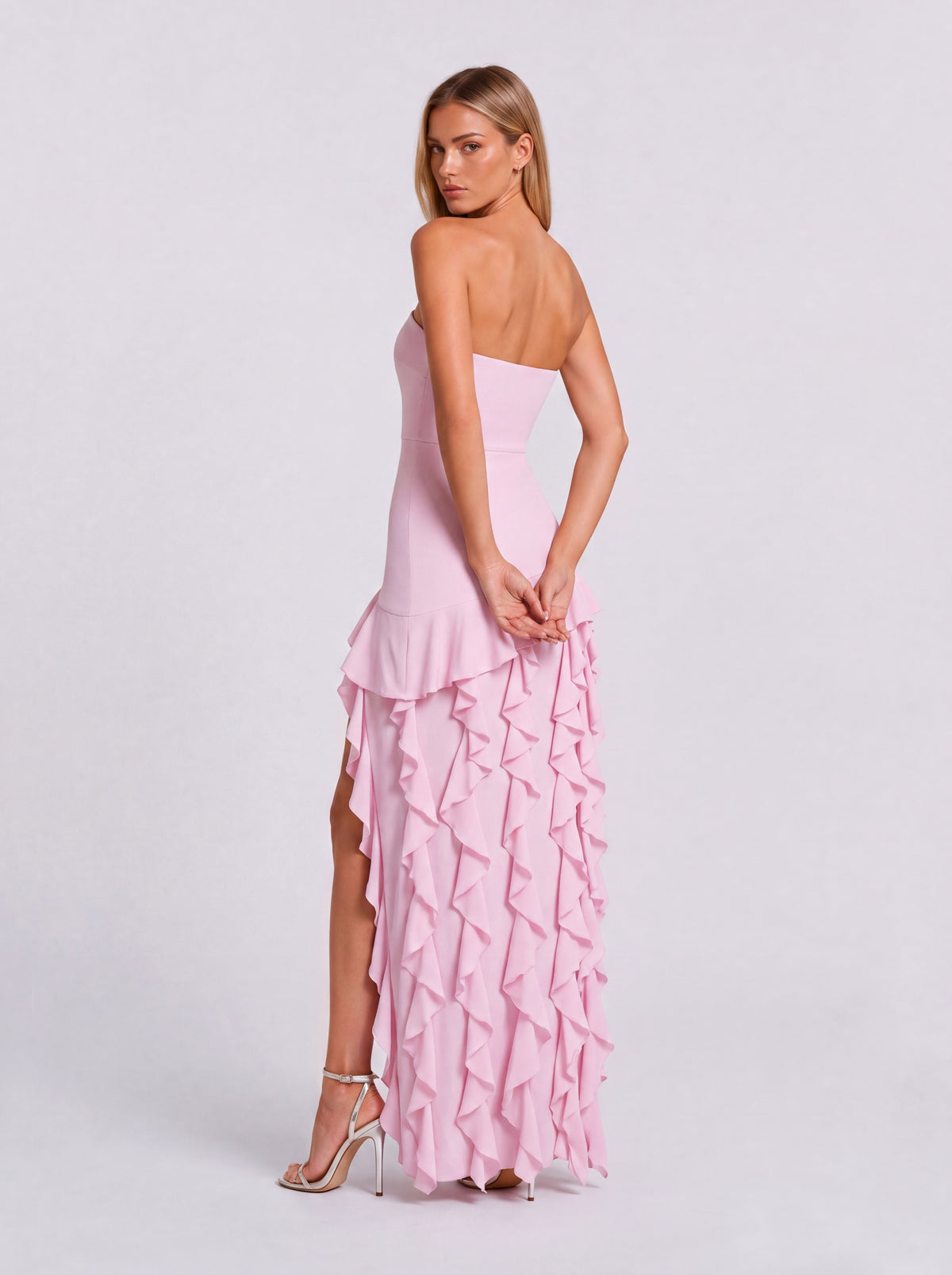 Strapless Ruffled High Split Slim-Fit Long Dress