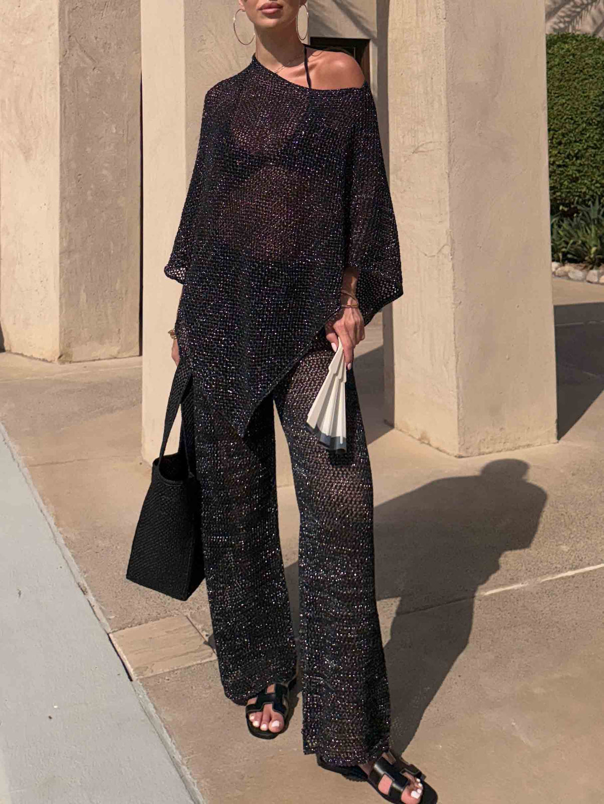 Resort Style Sheer Knit Cover-Up Two-Piece Set