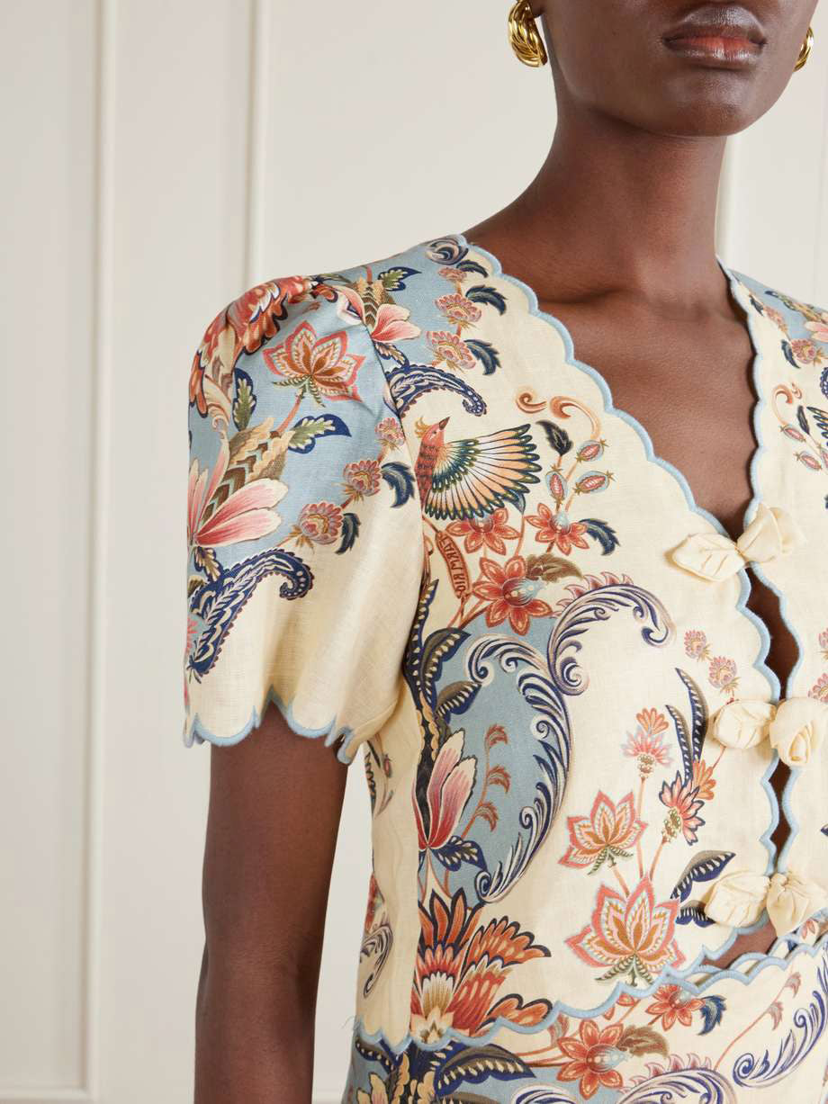 Casual Floral Print Fan V-Neck Crop Top