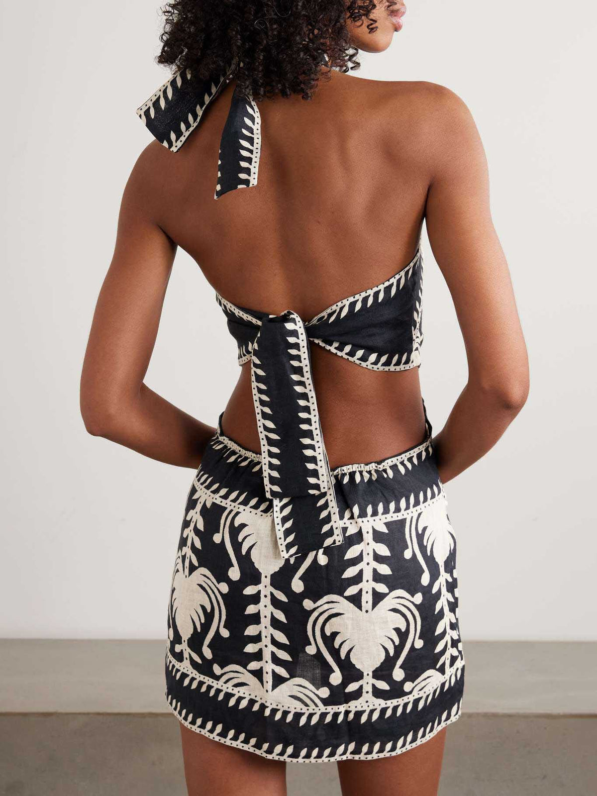 Retro Palm Leaf Print Backless Mini Dress