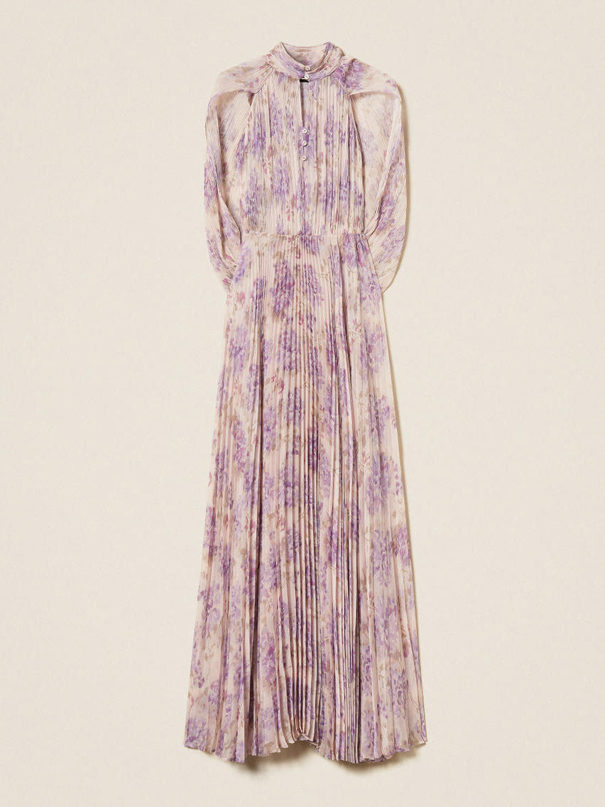 Elegant High Neck Cape Sleeve Ruched Maxi Dress