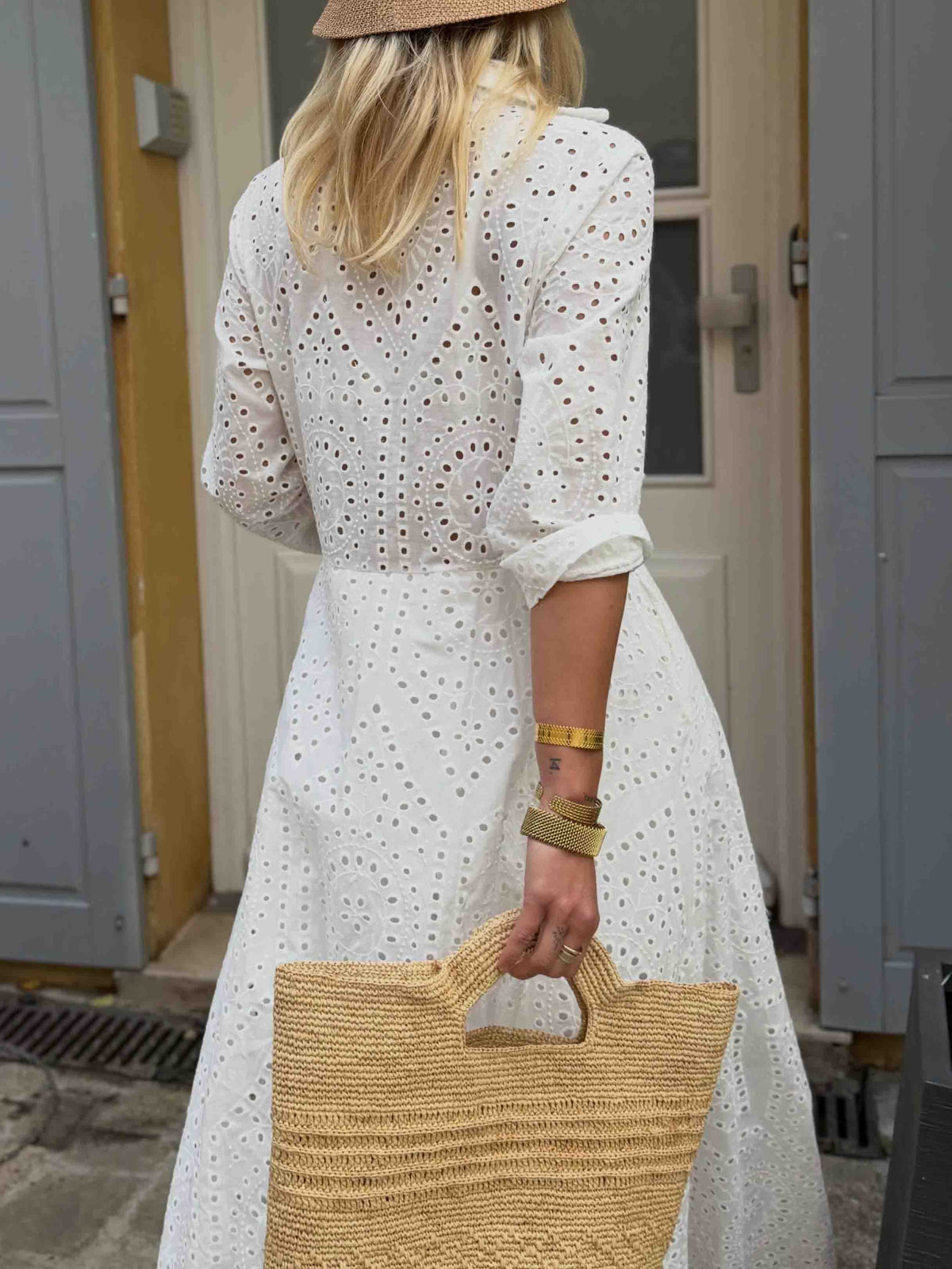 Casual Cutout Lace Shirt Button Maxi Dress