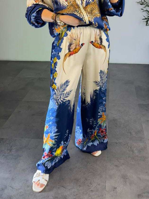 Exotic Jungle Print Zip-Up Long Sleeve Shirt