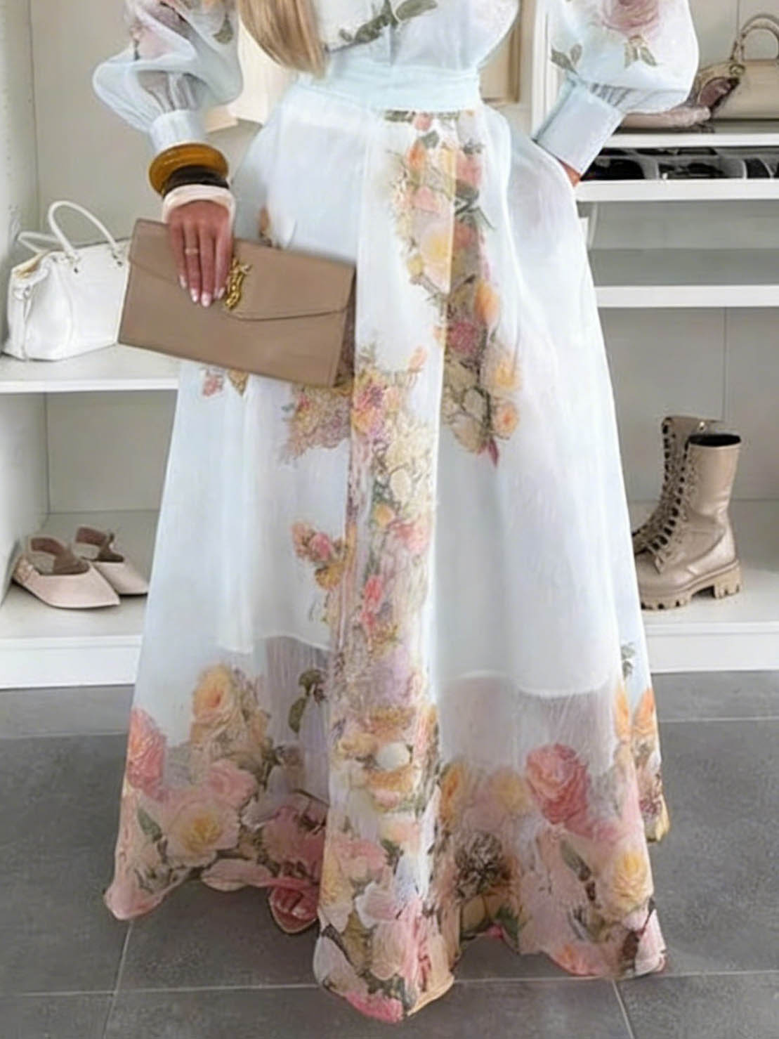 Elegant Sheer Floral Print Top & Skirt Two-Piece Set