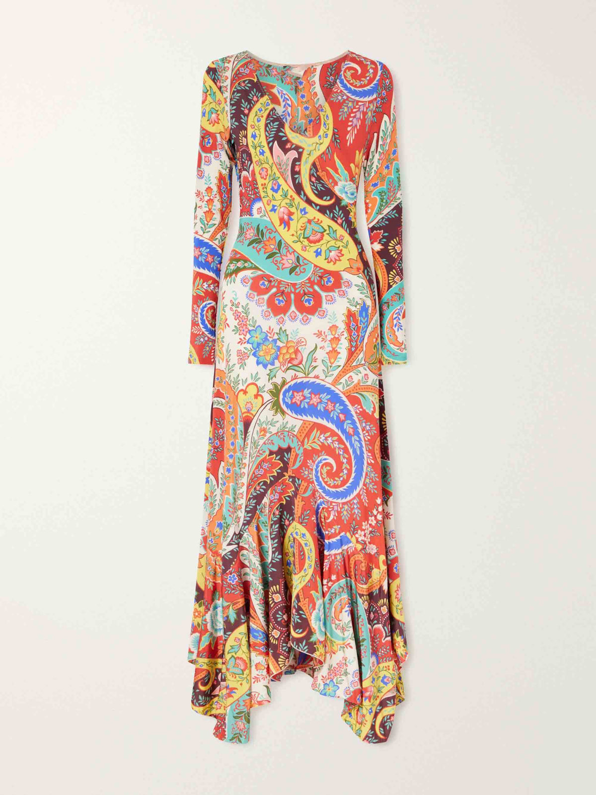 Colorful Paisley Print V-Neck Flounce Hem Maxi Dress
