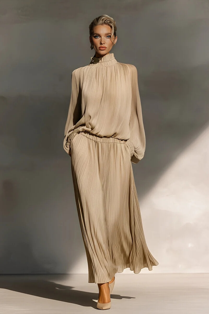Modern Casual Chiffon Pleated Elastic Waist Pocket Skirt
