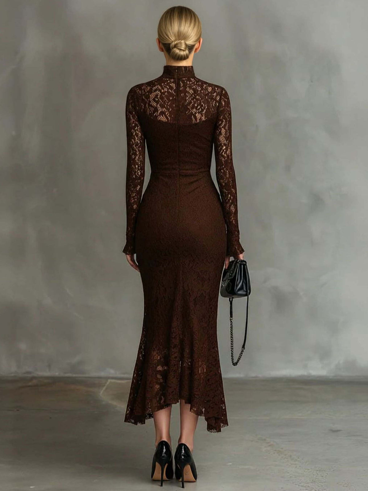 Exquisite High-neck Lace Fishtail Maxi Dress