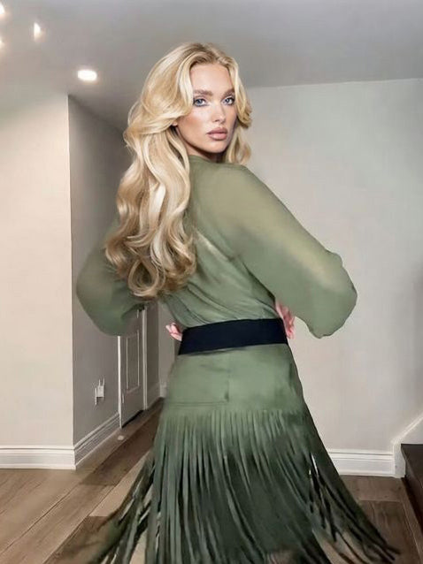 Elegant High-Waist Fringe Midi Skirt