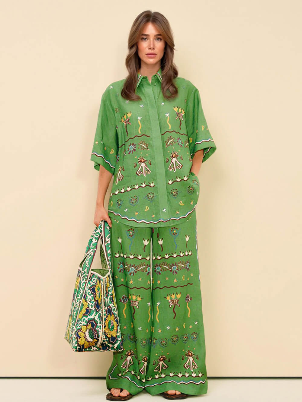 Unique Casual Sun Dancer Print Loose Button-Down Shirt