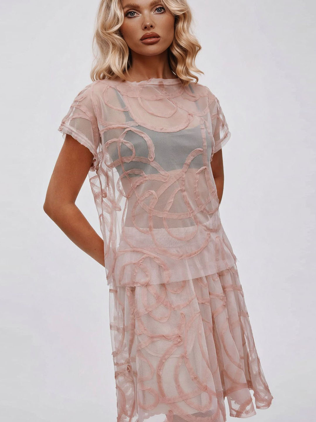 Elegant Jacquard Tulle Skirt Two-Piece Set