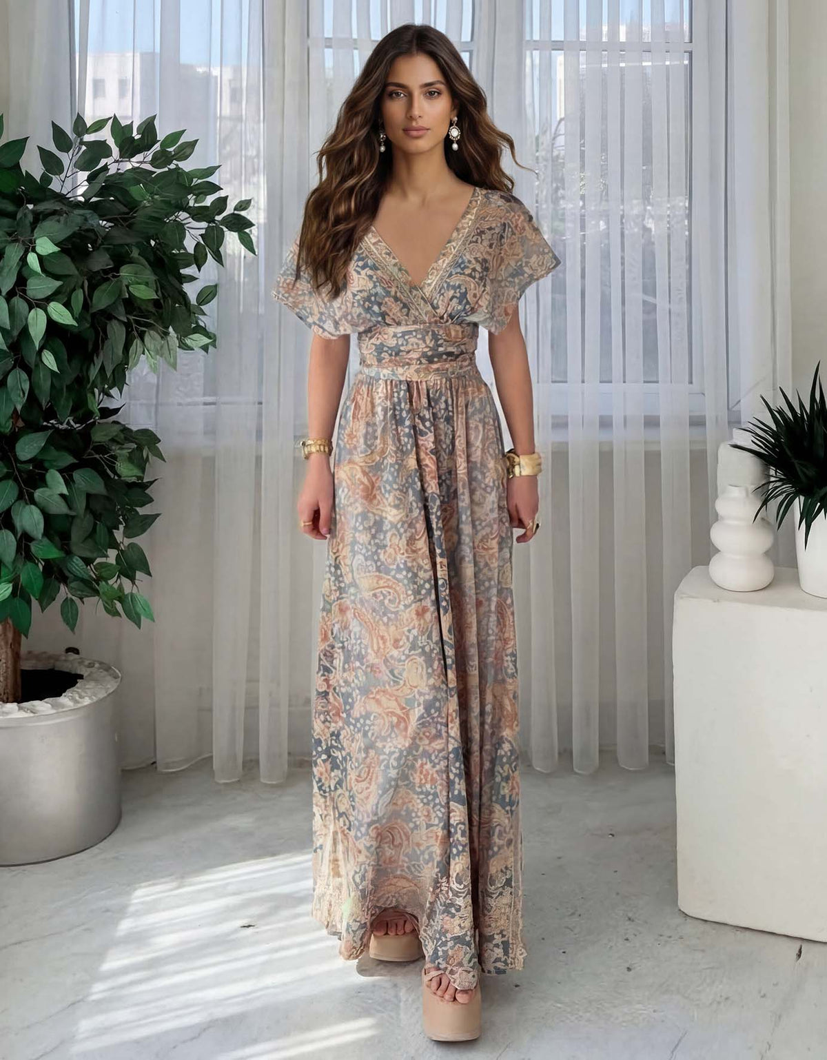Bohemian Paisley Print Maxi Dress