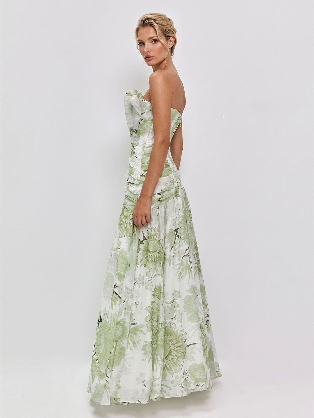 Elegant Floral Print Strapless Maxi Dress
