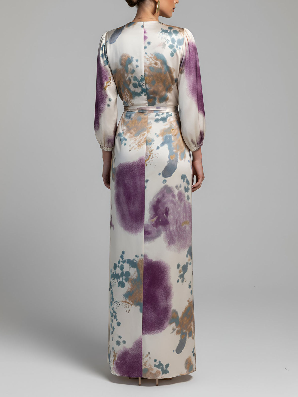 Elegant Watercolor Print Satin High-Waist Maxi Skirt
